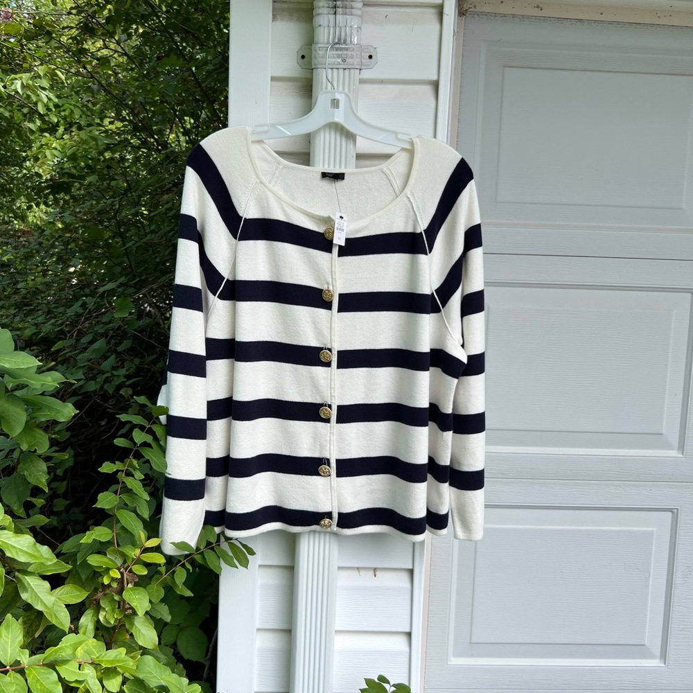 NWT Gorgeous Cream & Navy Blue Stripe Long Sleeve Cardigan